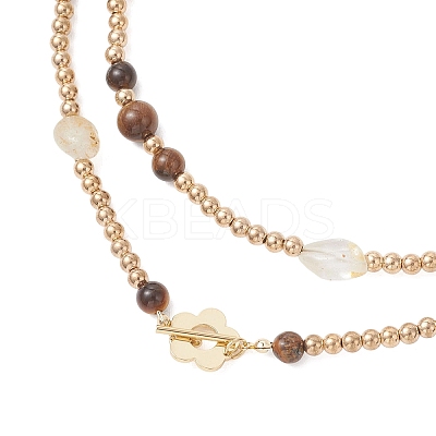 Round Natural Tiger Eye & Nuggets Topaz Beaded Wrap Long Necklaces NJEW-JN05907-01-1