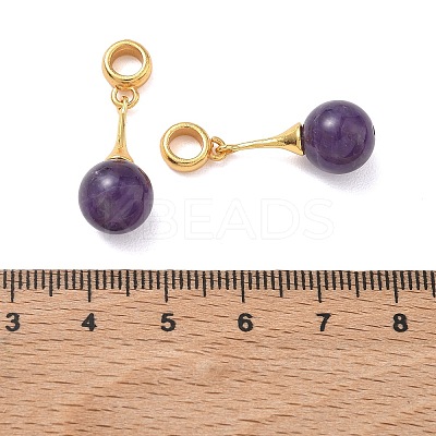 Natural Amethyst & Brass European Dangle Charms GG-D002-15G-01-1