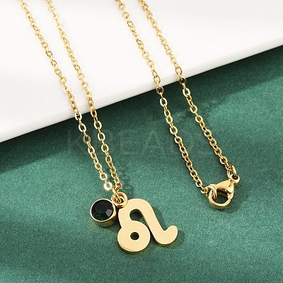 304 Stainless Steel Glass Drill Birth Stone Constellation Pendant Necklaces LS-STAS-D305-08G-E-1