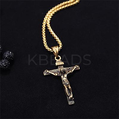 Cross Pendant Necklace with Jesus Crucifix Religious Necklace Sacrosanct Charm Neck Chain Jewelry Gift for Birthday Easter Thanksgiving Day JN1109C-1