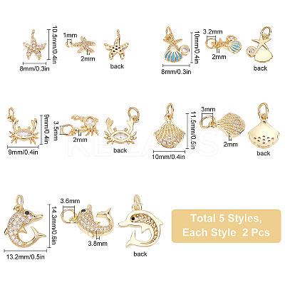 10Pcs 5 Style Brass Charms KK-SC0004-90-1