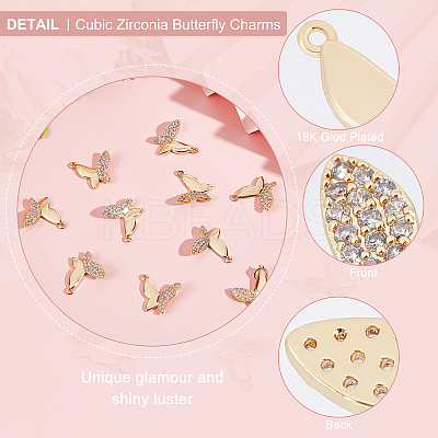 10Pcs 2 Style Rack Plating Brass Micro Pave Clear Cubic Zirconia Charms KK-BBC0003-13-1