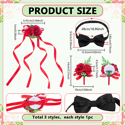 3Pcs 3 Styles Flower Polyester & Resin Wrist Corsage AJEW-PH0061-76-1