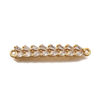 Brass Pave Cubic Zirconia Wheat Connector Charms KK-B152-28G-1