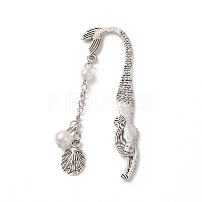 ABS Plastic Imitation Pearl Round Bead Bookmarks AJEW-JK00207-1