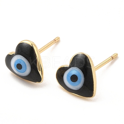 Enamel Heart with Evil Eye Stud Earrings EJEW-E274-02G-09-1