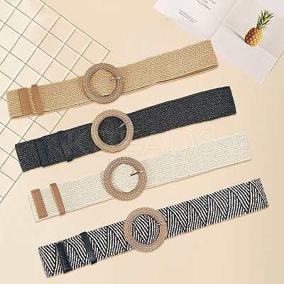 4Pcs 4 Colors Straw Woven Chain Belts with PP Plastic Ring Buckles AJEW-CY0001-80-1