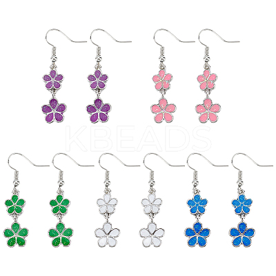 5 Pairs 5 Colors Alloy Enamel Flower Dangle Earrings EJEW-AN0004-76-1