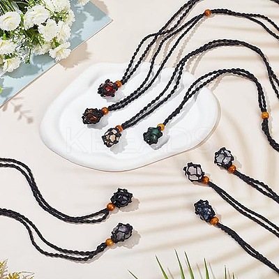 9Pcs 9 Styles Natural Mixed Gemstone Teardrop Pendant Necklaces Set NJEW-AN0001-46-1