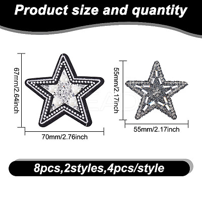 8Pcs 2 Styles Star Embroidery Cloth Sew on Appliques DIY-HY0001-90-1
