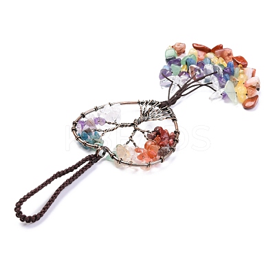 Wire Wrapped Chakra Chips Natural Gemstone Big Pendant Decorations X-HJEW-H057-01D-1