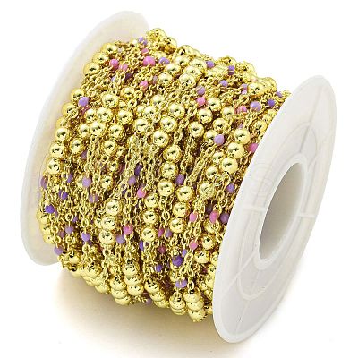 Brass Enamel Round Beaded Link Chain CHC-G022-07G-20-1