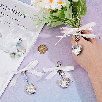 4Pcs 2 Styles Glass & Alloy Pendant Decoration HJEW-UN00037-1