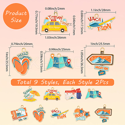 18Pcs 9 Styles Tourism Theme Alloy Enamel Pendants FIND-SC0019-21-1