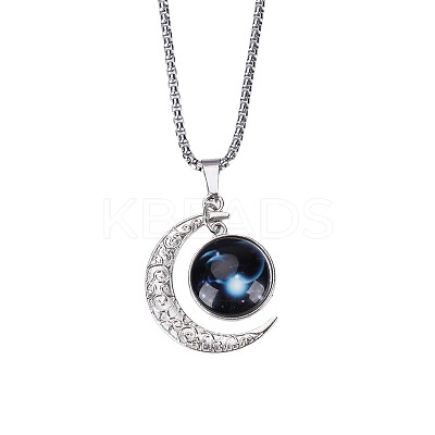 Alloy & Glass Luminous Moon Constellation Pendant Necklaces WG12A0F-12-1