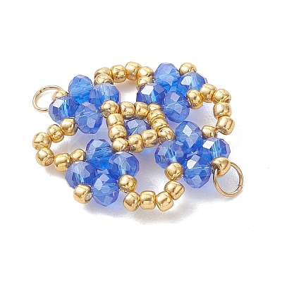 Electroplate Glass Beaded Flower Connector Charms PALLOY-MZ01297-02-1