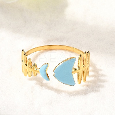 Ocean Theme 304 Stainless Steel & Enamel Cuff Rings for Women RJEW-F192-01D-G-1