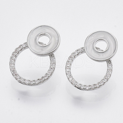 Brass Micro Pave Clear Cubic Zirconia Stud Earring Findings KK-T054-39P-NF-1