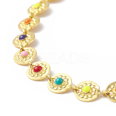 Colorful Enamel Flower Link Chain Bracelet BJEW-JB09940-1