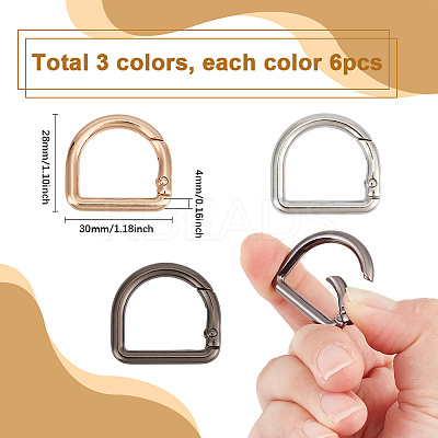 18Pcs 3 Colors Alloy Spring Gate Rings FIND-SC0014-05-1