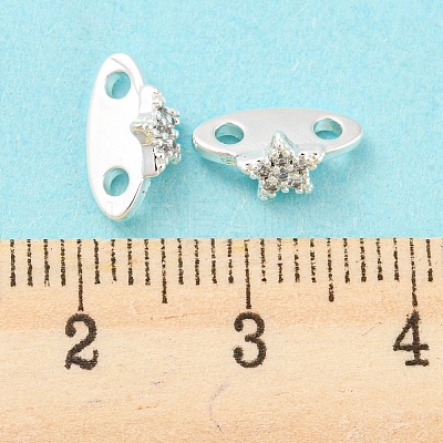 Rack Plating Brass Micro Pave Clear Cubic Zirconia Connector Charms KK-F864-04S-1