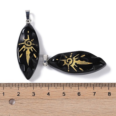 Natural Obsidian Gold Sun Pattern Pendants G-L524-14P-02-1