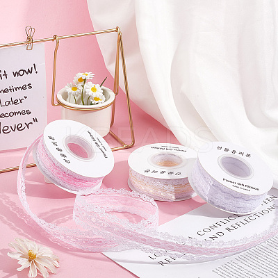 3 Roll 3 Colors Polyester Flower Embroidery Lace Ribbon OCOR-CY0001-37-1