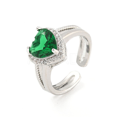 Heart Brass Micro Pave Cubic Zirconia Open Cuff Rings RJEW-G309-47P-02-1