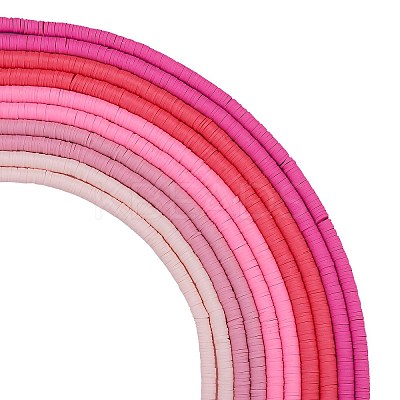 10 Strands 5 Colors Flat Round Handmade Polymer Clay Beads CLAY-SZ0002-02C-1