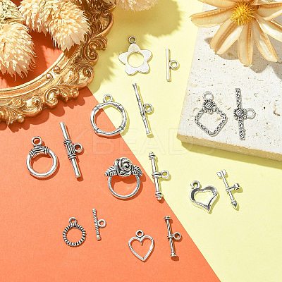 80Pcs 8 Styles Tibetan Style Toggle Clasps TIBEB-CJ0001-28-1