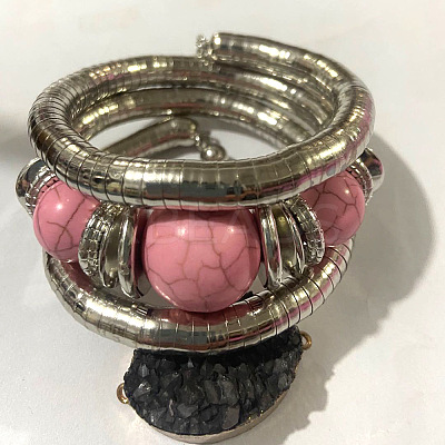 Alloy & Iron & Resin Round Beaded Bangles for Women FS-WG7222A-08-1