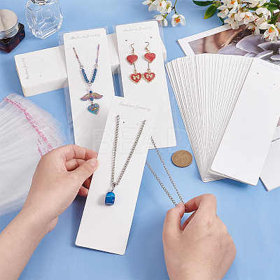100Pcs Rectangle Paper Jewelry Display Cards for Necklaces & Earrings Storage CDIS-PH0001-58-1