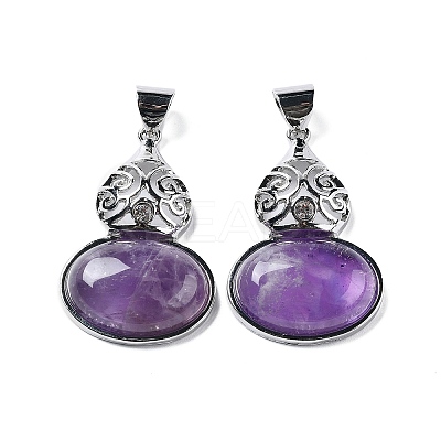 Natural Amethyst Oval Pendants G-A093-02P-02-1