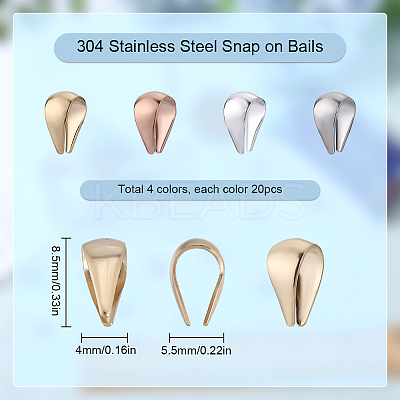 80Pcs 4 Colors 304 Stainless Steel Snap on Bails STAS-SC0005-58-1