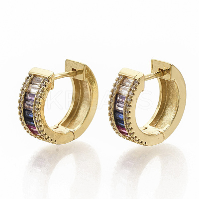 Brass Micro Pave Colorful Cubic Zirconia Hoop Earrings EJEW-S208-063-1