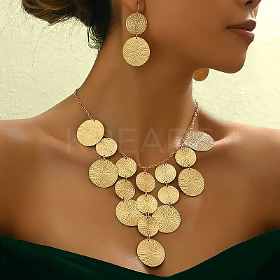 Flat Round Alloy Pendant Necklace & Dangle Earring Sets FS-WG6C074-01-1