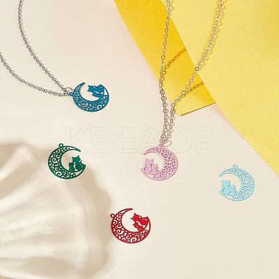 70Pcs 5 Colors 430 Stainless Steel Kitten Pendants STAS-UN0027-01-1