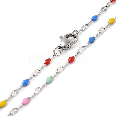 Colorful Enamel Oval & Dapped Link Chain Necklace NJEW-Q315-01P-1