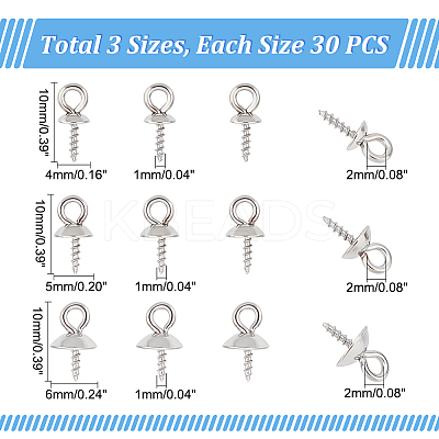 90Pcs 3 Size 201 Stainless Steel Cup Peg Bails Pendants STAS-UN0040-24-1