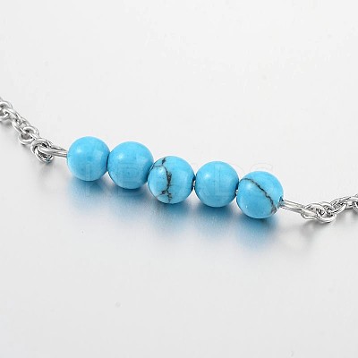 Round Synthetic Turquoise Beads Anklets AJEW-AN00103-01-1