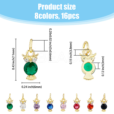 16PCS 8Colors Brass Micro Pave Cubic Zirconia Charms KK-DC0003-74-1