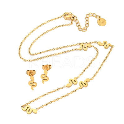 304 Stainless Steel Snake Stud Earring & Necklace Sets for Women SJEW-P003-02G-1