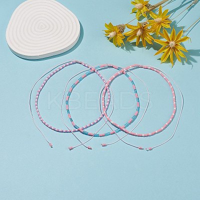 3Pcs 3 Color Glass Seed Braided Beaded Necklaces Set for Women NJEW-JN04117-1