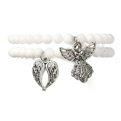 Natural Malaysia Jade Round Beaded Bracelets Sets BJEW-JB09541-1