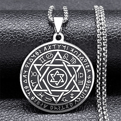 201 Stainless Steel Star of David 12 Constellation Pendant Necklaces NJEW-K283-32P-1