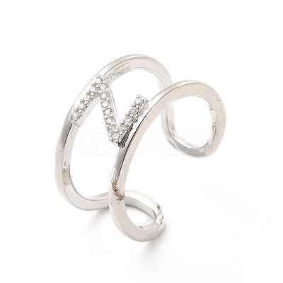 Clear Cubic Zirconia Initial Letter Open Cuff Ring RJEW-A012-01P-Z-1