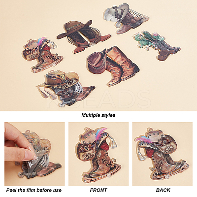 6 Sets 6 Styles Acrylic Cowboy Boot Car Hanging Decoration HJEW-GA0001-51-1