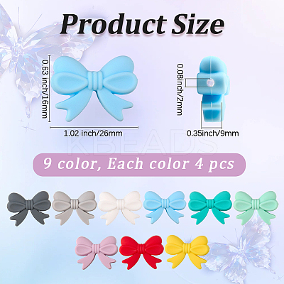 36Pcs 9 Colors Bowknot Food Grade Silicone Beads SIL-PA0001-03-1