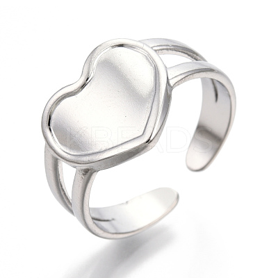 Non-Tarnish 304 Stainless Steel Heart Cuff Rings RJEW-N038-118P-1