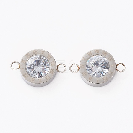 304 Stainless Steel Micro Pave Clear Cubic Zirconia Links Connectors X-STAS-I169-01P-1